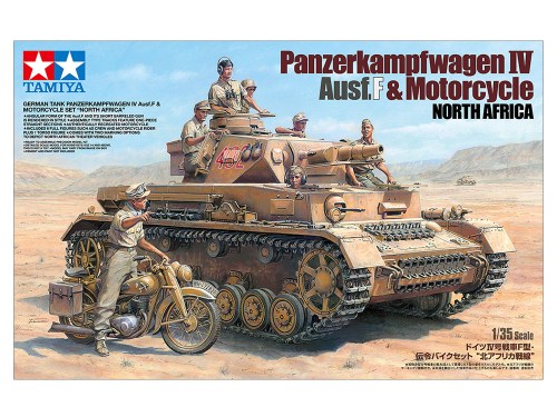 1/35 GERMAN TANK PANZERKAMPFWAGEN IV Ausf.F & MOTORCYCLE SET "NORTH AFRICA" by Tamiya