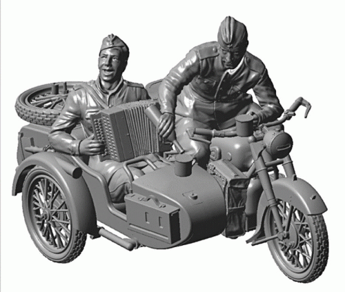 Soviet motorcycle M-72 and sidecar and crew by Zvezda