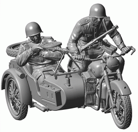 Soviet motorcycle M-72 and sidecar and crew by Zvezda