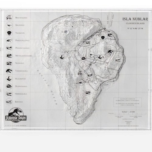 Topographic Map Isla Nublar Jurassic Park by ECC